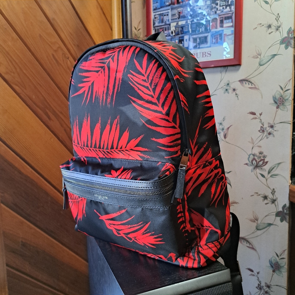 Michael Kors Black Red Palm Print Backpack